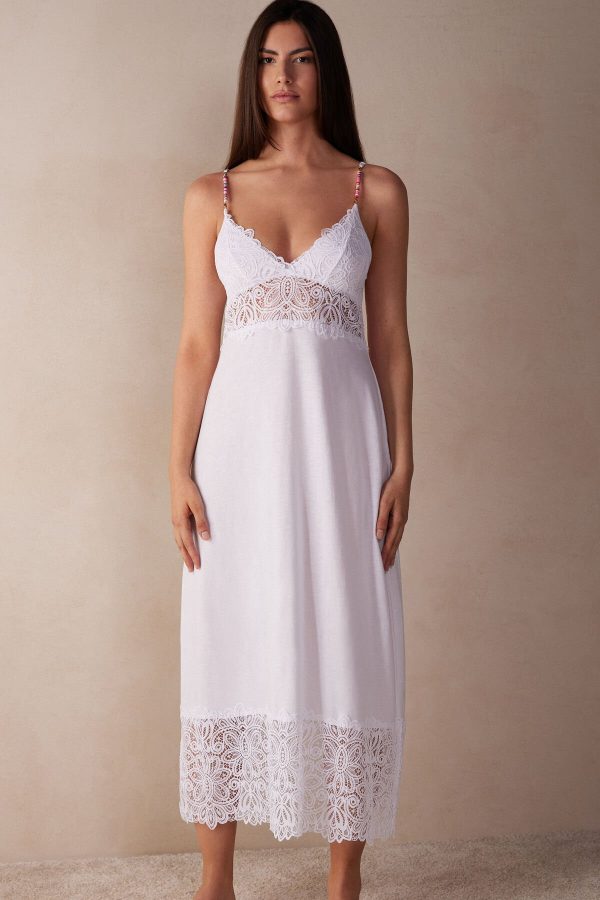 Nočné Košele Intimissimi Hot Summer Days Long in Supima® Ultrafresh Bavlnene Damske Biele | SK-9436DTGQN