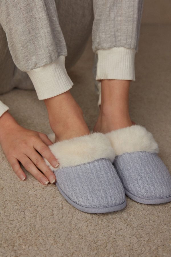 Papuce Intimissimi Rebrovaný Velvet with Faux Fur Damske Biele Svetlo Modre | SK-1045DBLOH