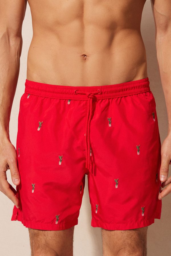 Plavky Intimissimi Embroidered Cactus Panske Červené Zelene | SK-7630AXEZY