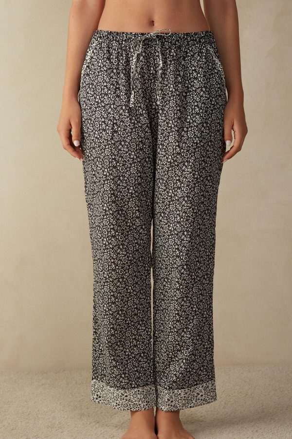 Pyžamo Dlhé Intimissimi A Floral Affair Platene Pant Damske Čierne Biele | SK-2098HCXRG