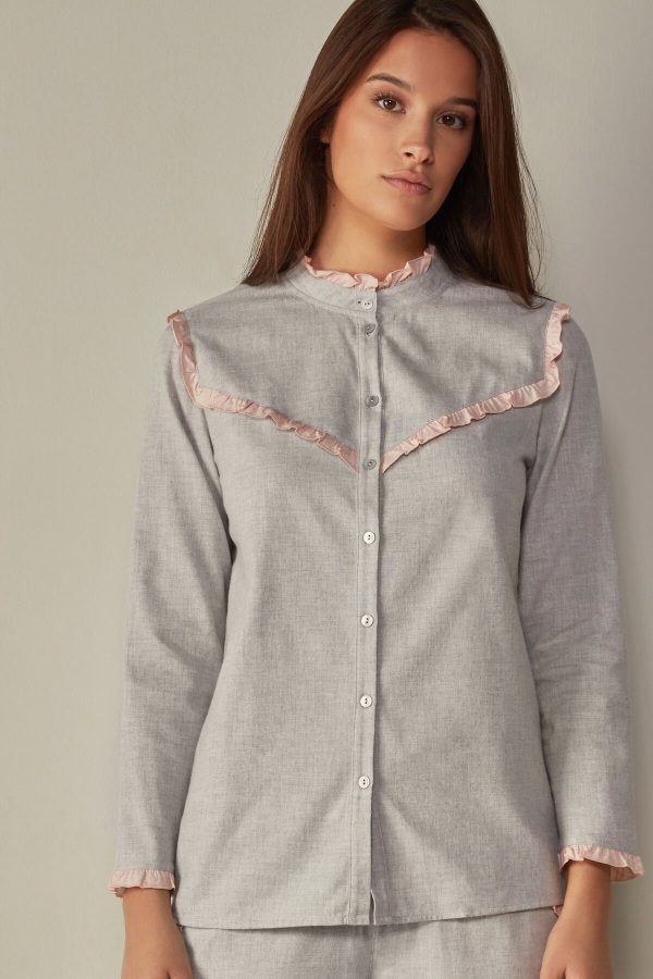 Pyžamo Dlhé Intimissimi Bavlnene Rouches Brushed Bavlnene Cloth Long Sleeve Shirt Damske Siva | SK-3564XHKJU
