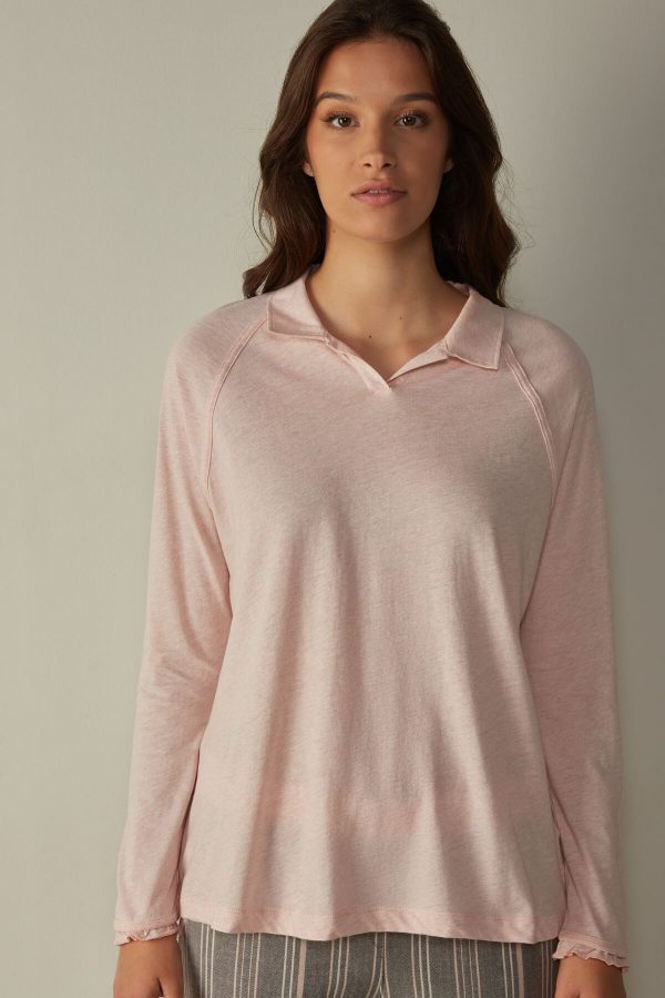 Pyžamo Dlhé Intimissimi Bavlnene Rouches Long Sleeve Polo Damske Ruzove | SK-4027DUVJA