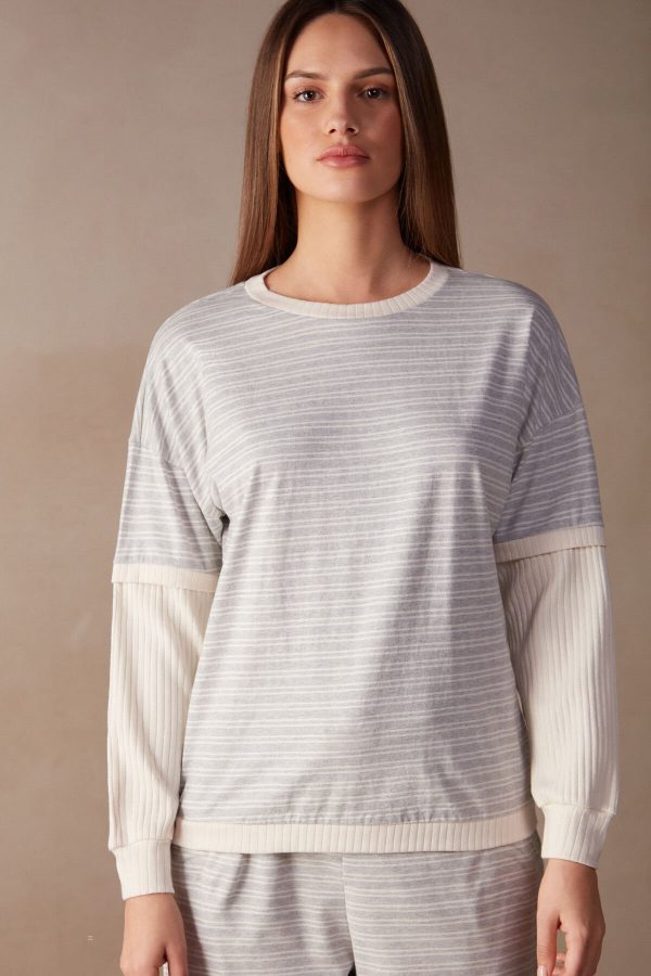 Pyžamo Dlhé Intimissimi Bežná Sunday Long Sleeve Top Damske Biele Siva Svetlo Žlté Béžové | SK-1930OYSPR