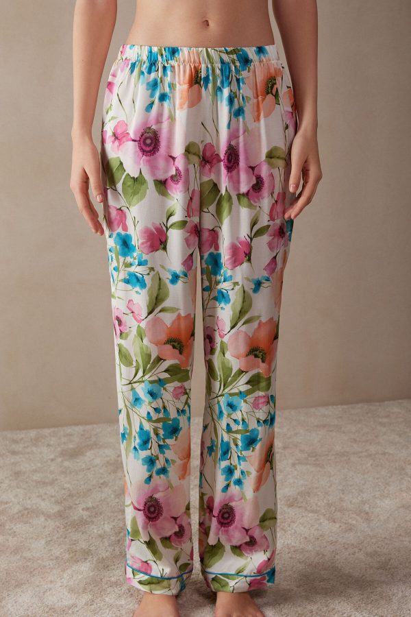 Pyžamo Dlhé Intimissimi Botanical Lyrics Full Length Satin Pant Damske Modre Ruzove | SK-0628NCMGI