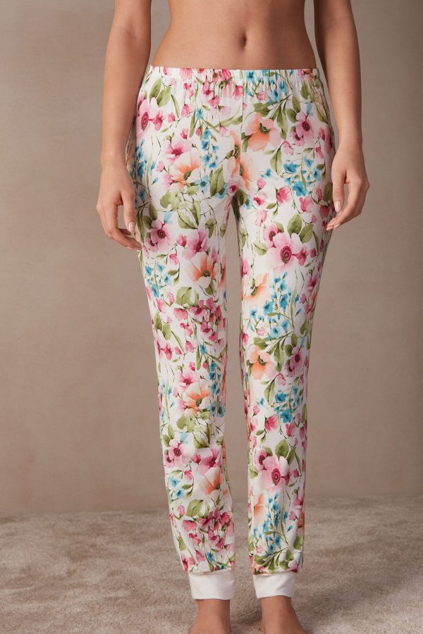 Pyžamo Dlhé Intimissimi Botanical Lyrics Full Length Modal Pant Damske Biele | SK-1674REQJK