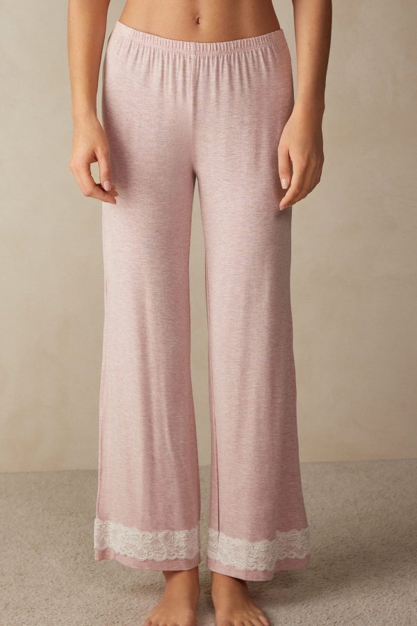 Pyžamo Dlhé Intimissimi Cipkovane Trim Full Length Pant in Modal Damske Ruzove | SK-4831NPIGF
