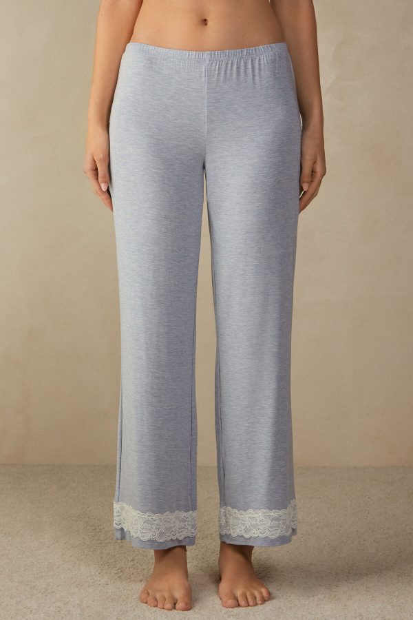Pyžamo Dlhé Intimissimi Cipkovane Trim Full Length Pant in Modal Damske Svetlo Modre | SK-5024VKOAN