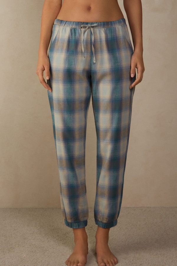 Pyžamo Dlhé Intimissimi Cozy Mountains Brushed Cloth Pant with Cuffs Damske Zelene Modre | SK-7238AFNIS