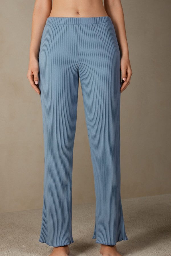 Pyžamo Dlhé Intimissimi Cozy Mountains Rebrovaný Pant Damske Modre | SK-4367MZCUW