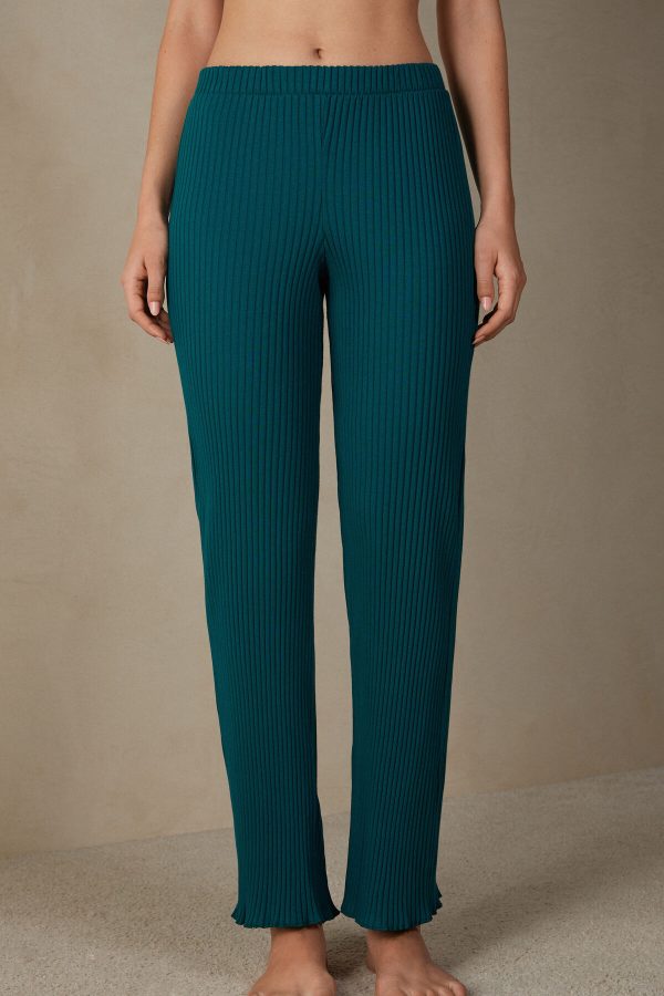 Pyžamo Dlhé Intimissimi Cozy Mountains Rebrovaný Pant Damske Zelene | SK-9074MIDNJ