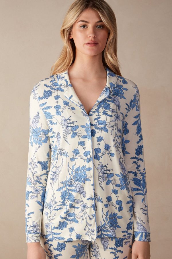 Pyžamo Dlhé Intimissimi Feeling Beautiful Button Up Shirt in Modal Damske Modre Biele | SK-1986EMPDQ