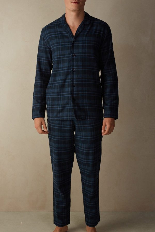 Pyžamo Dlhé Intimissimi Full Length in Brushed Blue Check Patterned Cloth Panske Modre | SK-1956NGFBE
