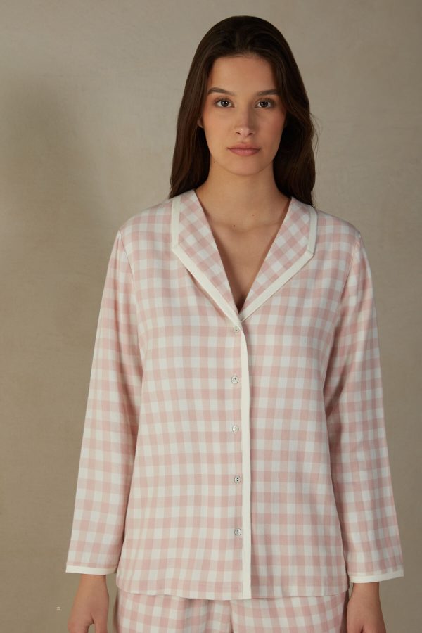 Pyžamo Dlhé Intimissimi Gingham Lover Shirt in Brushed Cloth Damske Biele Ruzove | SK-7019DKFWO