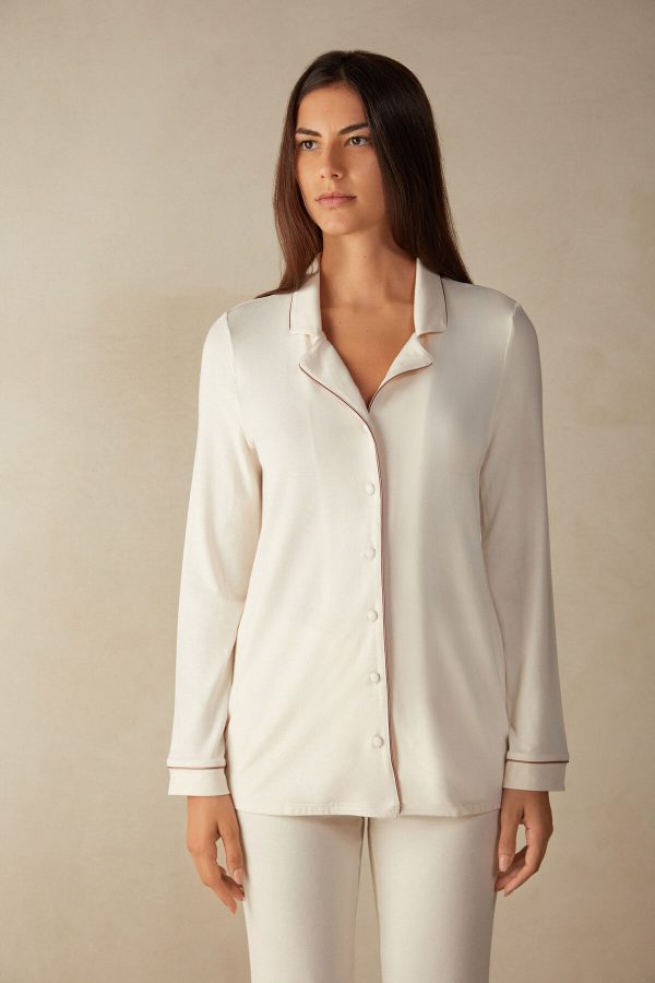 Pyžamo Dlhé Intimissimi Long-Sleeve Micromodal Pajama Top Damske Béžové Svetlo Žlté Biele | SK-7325CNQDI