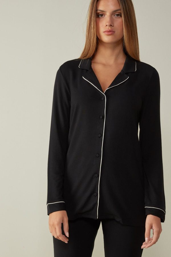 Pyžamo Dlhé Intimissimi Long-Sleeve Micromodal Pajama Top Damske Čierne | SK-7462IZGCH
