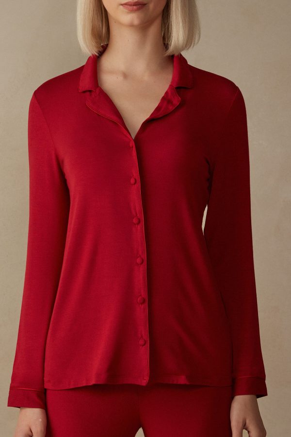 Pyžamo Dlhé Intimissimi Long-Sleeve Micromodal Pajama Top Damske Červené | SK-7518MXNSJ