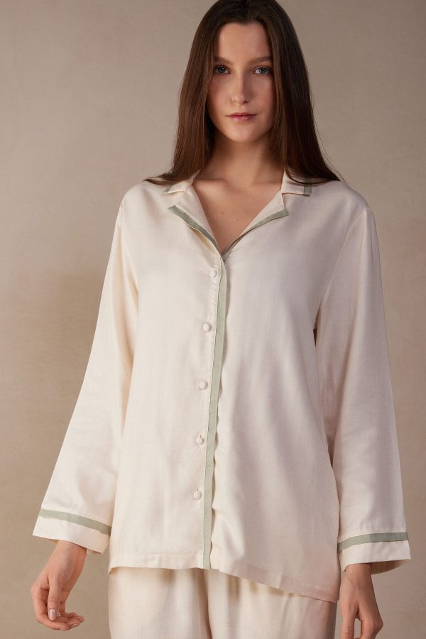 Pyžamo Dlhé Intimissimi Lost in Fields Open Front Top in Plain-weave Modal Damske Biele Svetlo Žlté Biele | SK-8530EUYKN