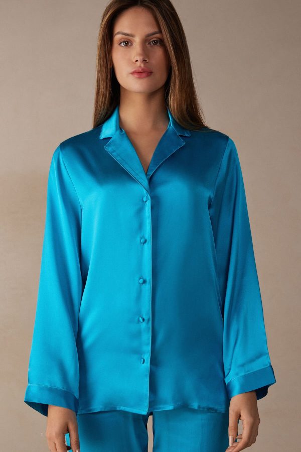 Pyžamo Dlhé Intimissimi Mannish-Cut Jacket in Silk Satin Damske Modre Tyrkysové | SK-0862BNXJV