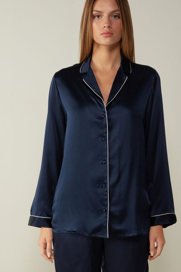 Pyžamo Dlhé Intimissimi Mannish-Cut Jacket in Silk Satin Damske Modre | SK-4327ERHSL