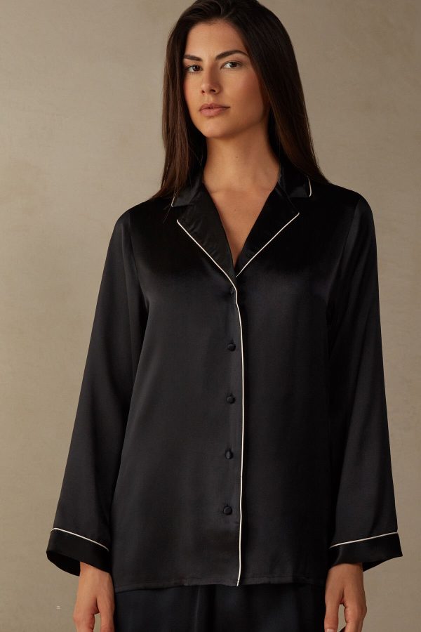 Pyžamo Dlhé Intimissimi Mannish-Cut Jacket in Silk Satin Damske Čierne | SK-7168OCENR