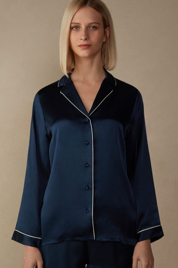 Pyžamo Dlhé Intimissimi Mannish-Cut Jacket in Silk Satin Damske Modre | SK-7931MNIHQ
