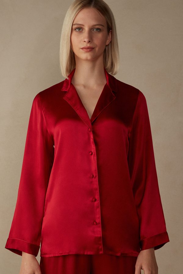 Pyžamo Dlhé Intimissimi Mannish-Cut Jacket in Silk Satin Damske Červené | SK-8264RAUTN
