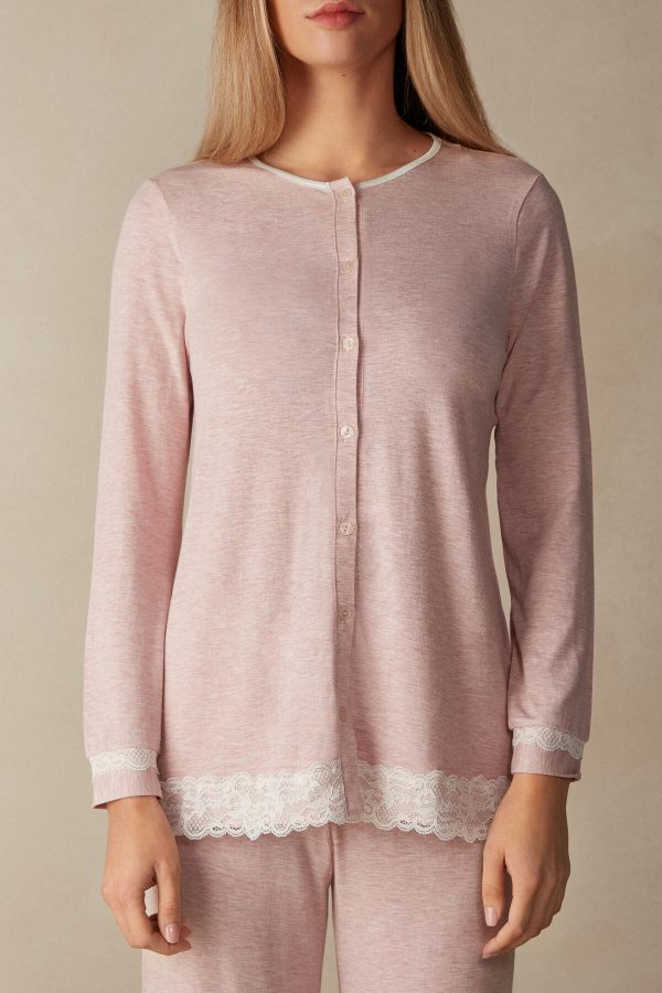 Pyžamo Dlhé Intimissimi Modal and Cipkovane Cardigan Damske Ruzove | SK-3124NZLSW
