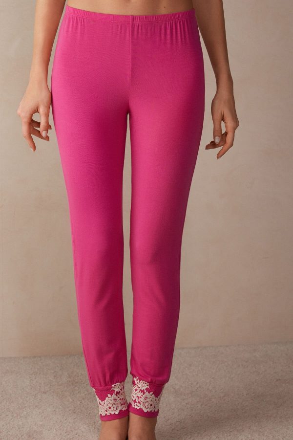 Pyžamo Dlhé Intimissimi Pretty Flowers Full Length Cuffed Modal Pant Damske Ruzove Biele | SK-0536GUEAS