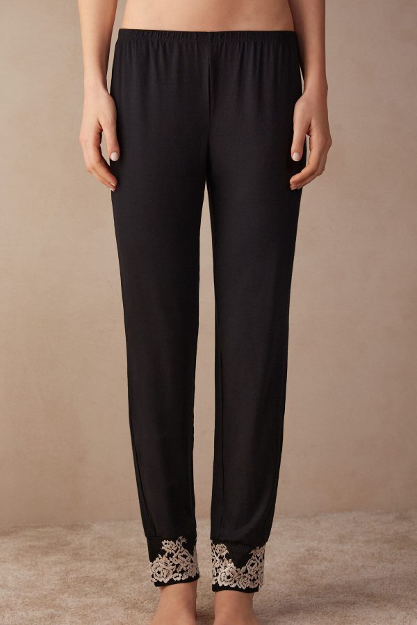Pyžamo Dlhé Intimissimi Pretty Flowers Full Length Cuffed Modal Pant Damske Viacfarebný Čierne Biele | SK-5026LDPVH