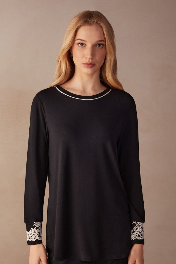 Pyžamo Dlhé Intimissimi Pretty Flowers Modal Top Damske Viacfarebný Čierne Biele | SK-8956JHWVL
