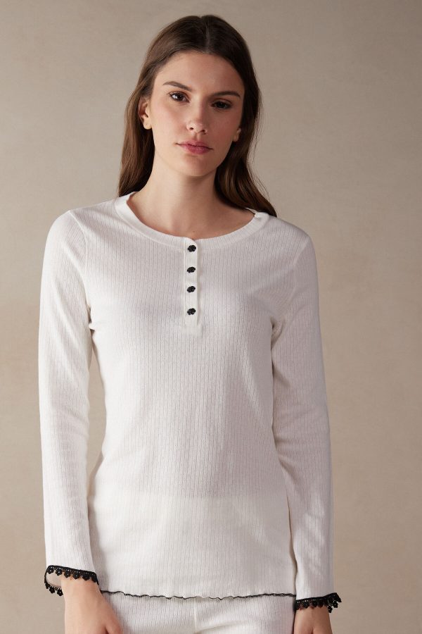 Pyžamo Dlhé Intimissimi Pure Joy Long Sleeve Henley Top Damske Biele | SK-1837SZAQY