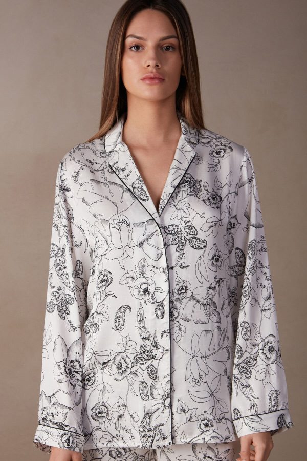 Pyžamo Dlhé Intimissimi Pure Joy Long Sleeve Top in Satin Damske Biele Čierne | SK-4316WOXNB