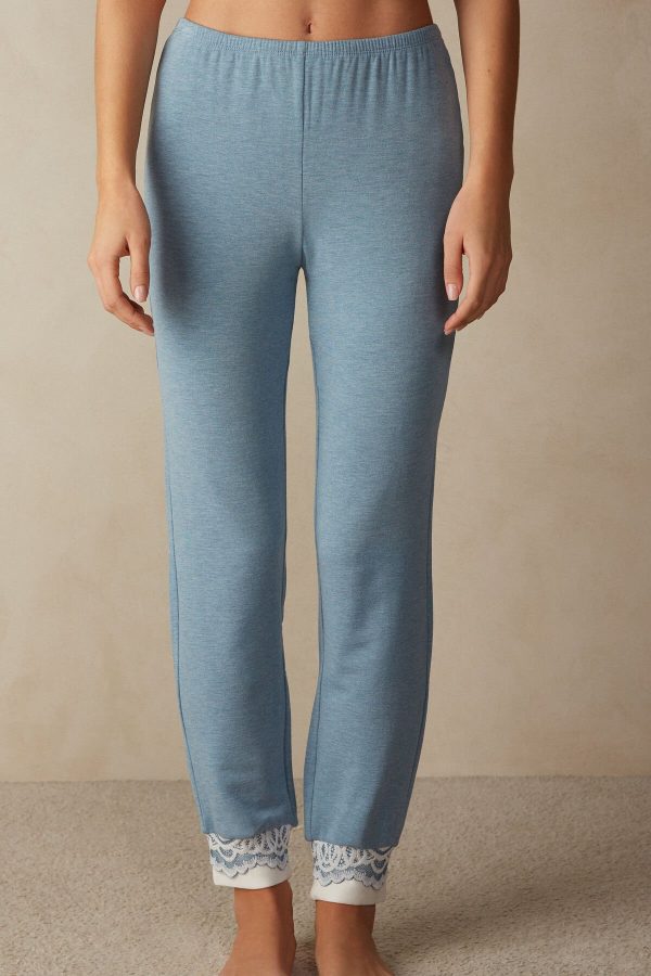Pyžamo Dlhé Intimissimi Romantic Bedroom Cuffed Full Length Pant in Modal with Vlna Damske Svetlo Modre | SK-0578LXMZT