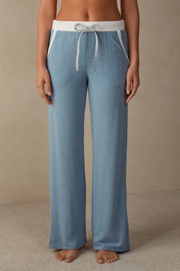 Pyžamo Dlhé Intimissimi Romantic Bedroom Contrast Trim Full Length Pant in Modal with Vlna Damske Svetlo Modre | SK-6538LTBSP