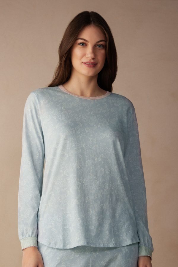 Pyžamo Dlhé Intimissimi Romantic Cashmere Long Sleeve Bavlnene Top Damske Svetlo Modre | SK-5314RWFYI