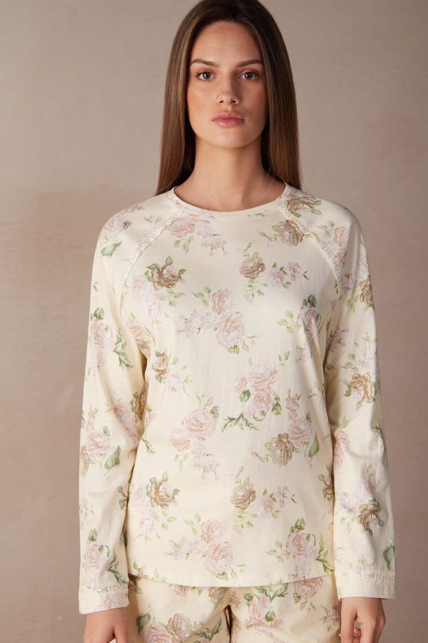 Pyžamo Dlhé Intimissimi Scent of Roses Long Sleeve Bavlnene T-shirt Damske Biele Zelene Ruzove | SK-7941YBTDL
