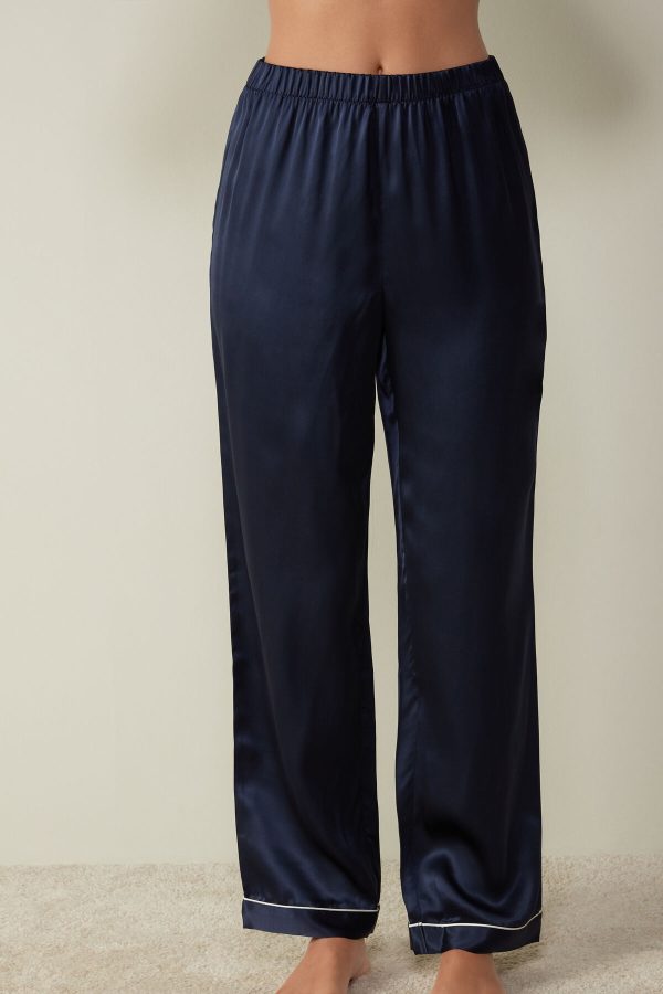 Pyžamo Dlhé Intimissimi Silk Satin Pajama Pant Damske Modre | SK-5427WCKTF