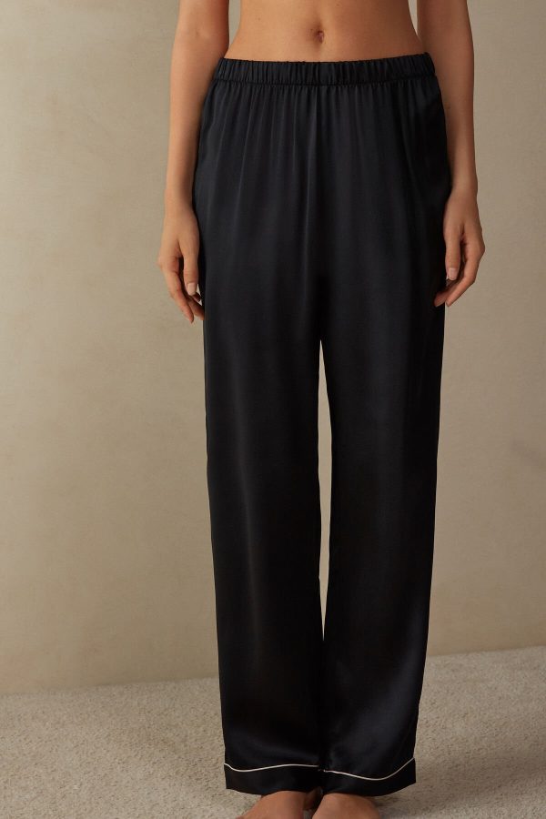 Pyžamo Dlhé Intimissimi Silk Satin Pajama Pant Damske Čierne | SK-7120FNZDP