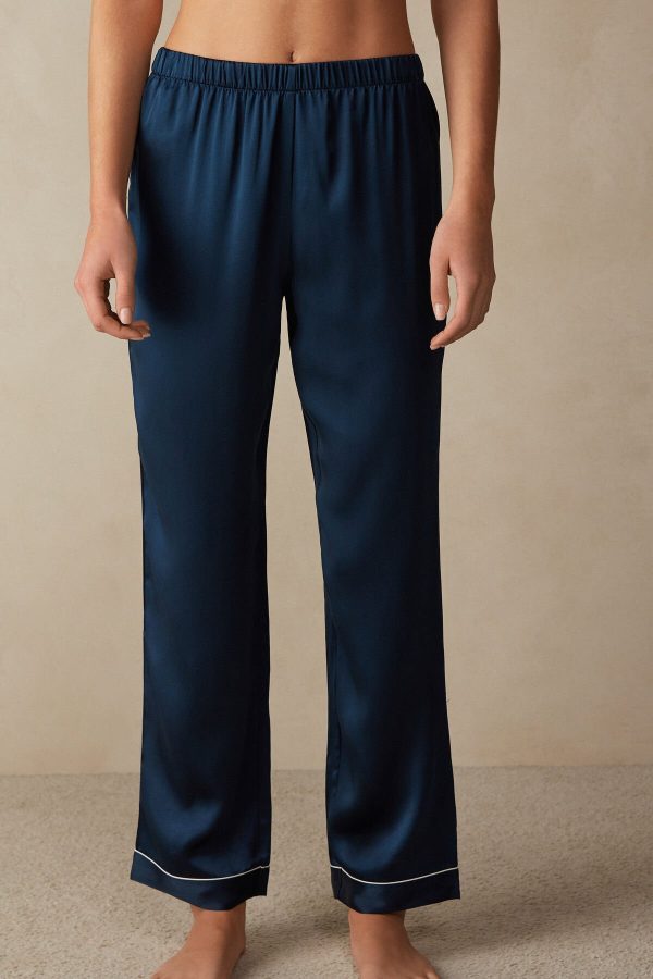 Pyžamo Dlhé Intimissimi Silk Satin Pajama Pant Damske Modre | SK-7245DRMBJ