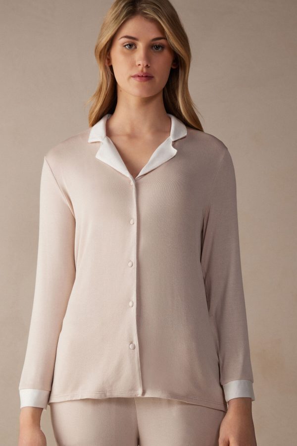 Pyžamo Dlhé Intimissimi Simple Elegance Open Front Cardigan in Modal Damske Ruzove Biele | SK-1235VHGWE