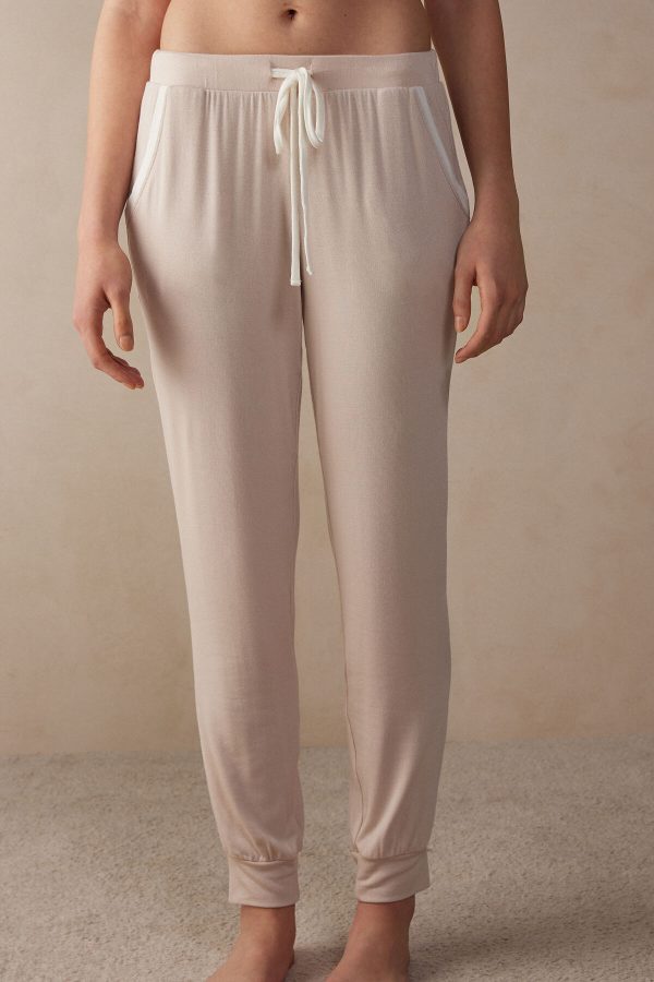 Pyžamo Dlhé Intimissimi Simple Elegance Full Length Jogger Pant in Modal Damske Ruzove Biele | SK-2894RSBPT