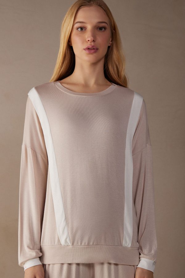 Pyžamo Dlhé Intimissimi Simple Elegance Long Sleeve Top in Modal Damske Ruzove Biele | SK-8035DLEAH