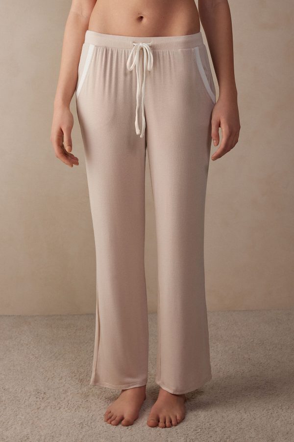 Pyžamo Dlhé Intimissimi Simple Elegance Full Length Pant in Modal Damske Ruzove Biele | SK-8149OJNFR