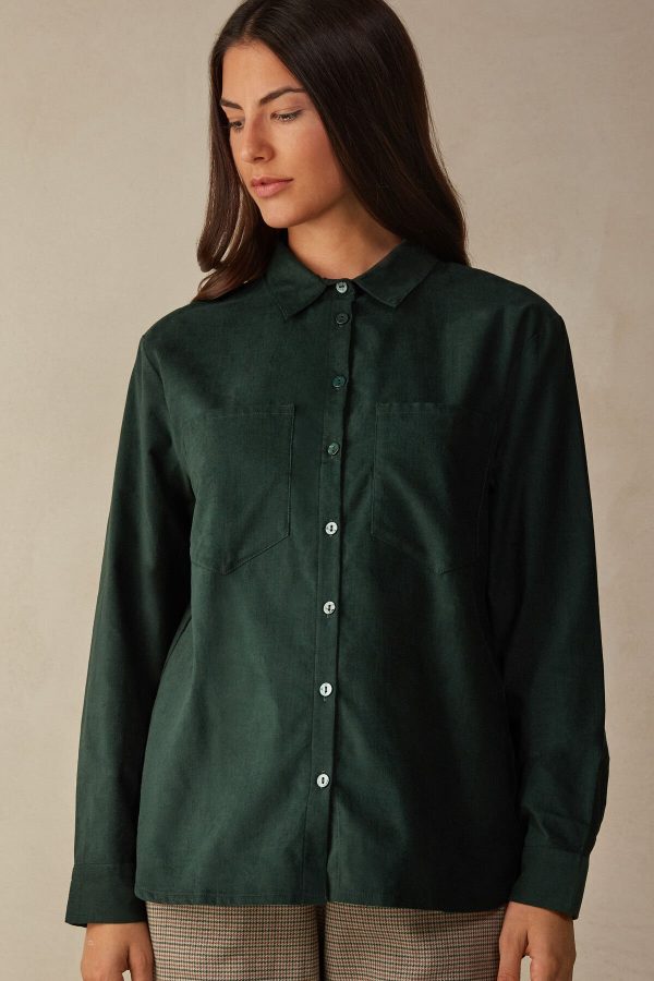 Pyžamo Dlhé Intimissimi Slow and Cozy Velvet Shirt Damske Zelene | SK-3814YEXCD