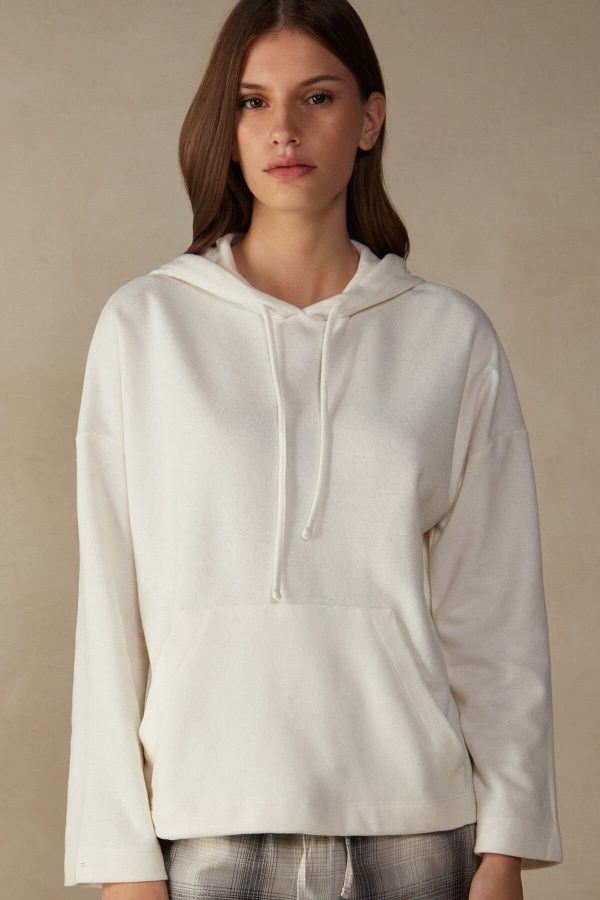 Pyžamo Dlhé Intimissimi Warm Cuddles S Kapucňou Top Damske Biele Krém | SK-8952JKRZV