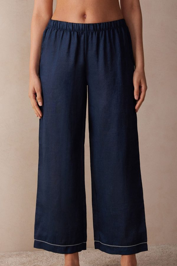 Pyžamo Dlhé Intimissimi Yacht Night Linen Pant Damske Modre | SK-5183YAPEH