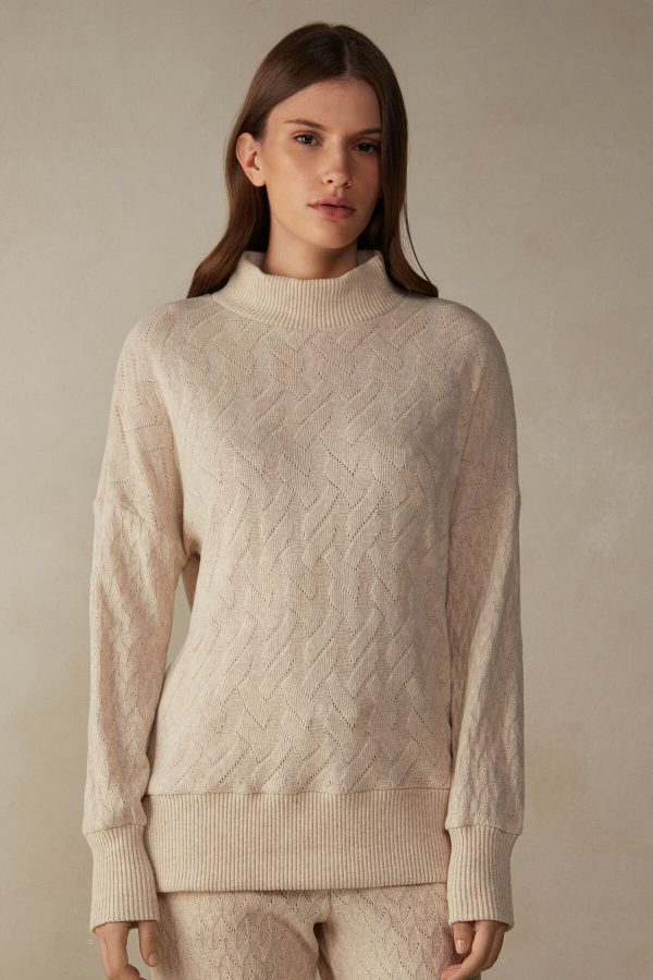 Pyžamo Dlhé Intimissimi Zimná Braid Long Sleeve Jacquard Top Damske Béžové | SK-4681IMJUB
