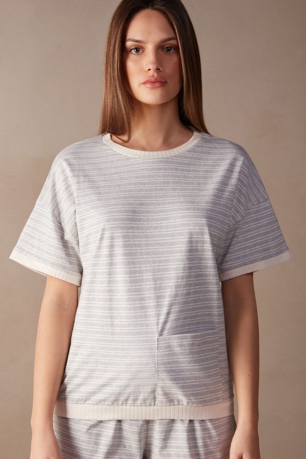 Pyžamo Krátke Intimissimi Bežná Sunday Kratke Sleeve Top Damske Biele Siva Svetlo Žlté Béžové | SK-9452RSEYW