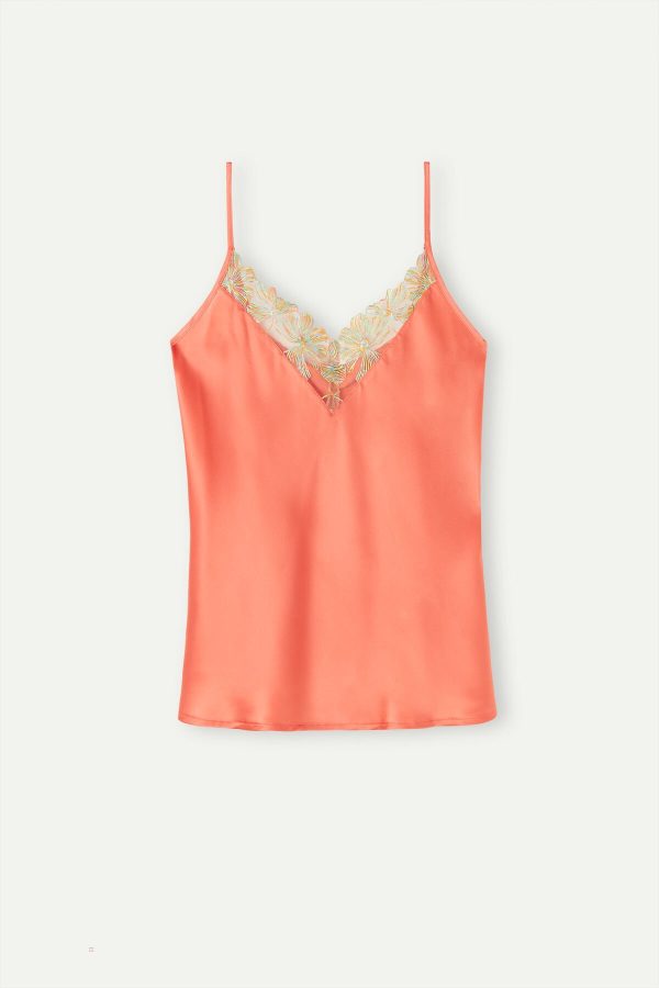 Pyžamo Krátke Intimissimi Candy Colors Silk Top Damske Oranžové Koralove Červené | SK-9430HTOBG