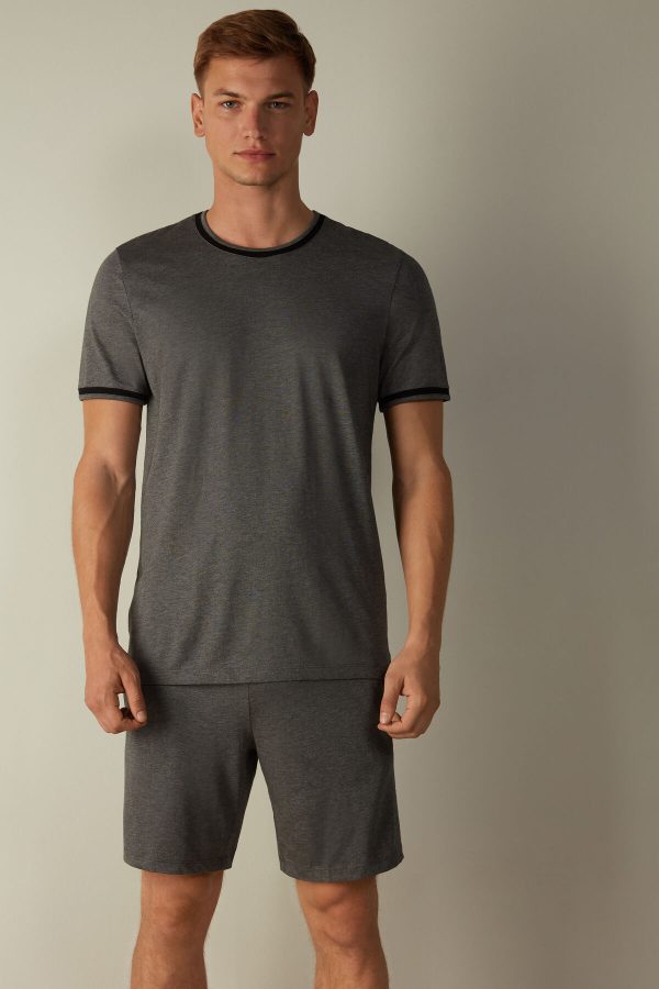 Pyžamo Krátke Intimissimi Cropped Basic Supima® Bavlnene Panske Siva | SK-2594NVHCR